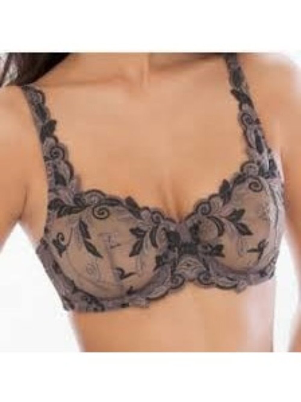 Soma Wired Sensuous Lace Unlined Bra 34D Mocha Black Sheer Mesh Sexy Lingerie